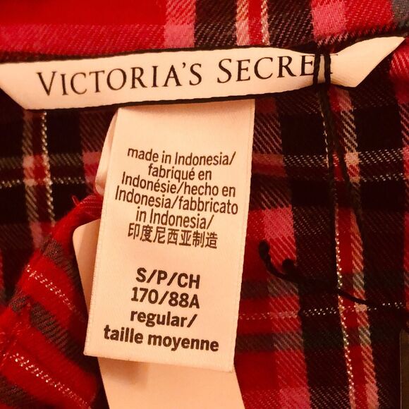 NWT Victoria's Secret Womens Pajama Top Size SP Red Plaid Button Up Long Sleeve - Picture 7 of 7
